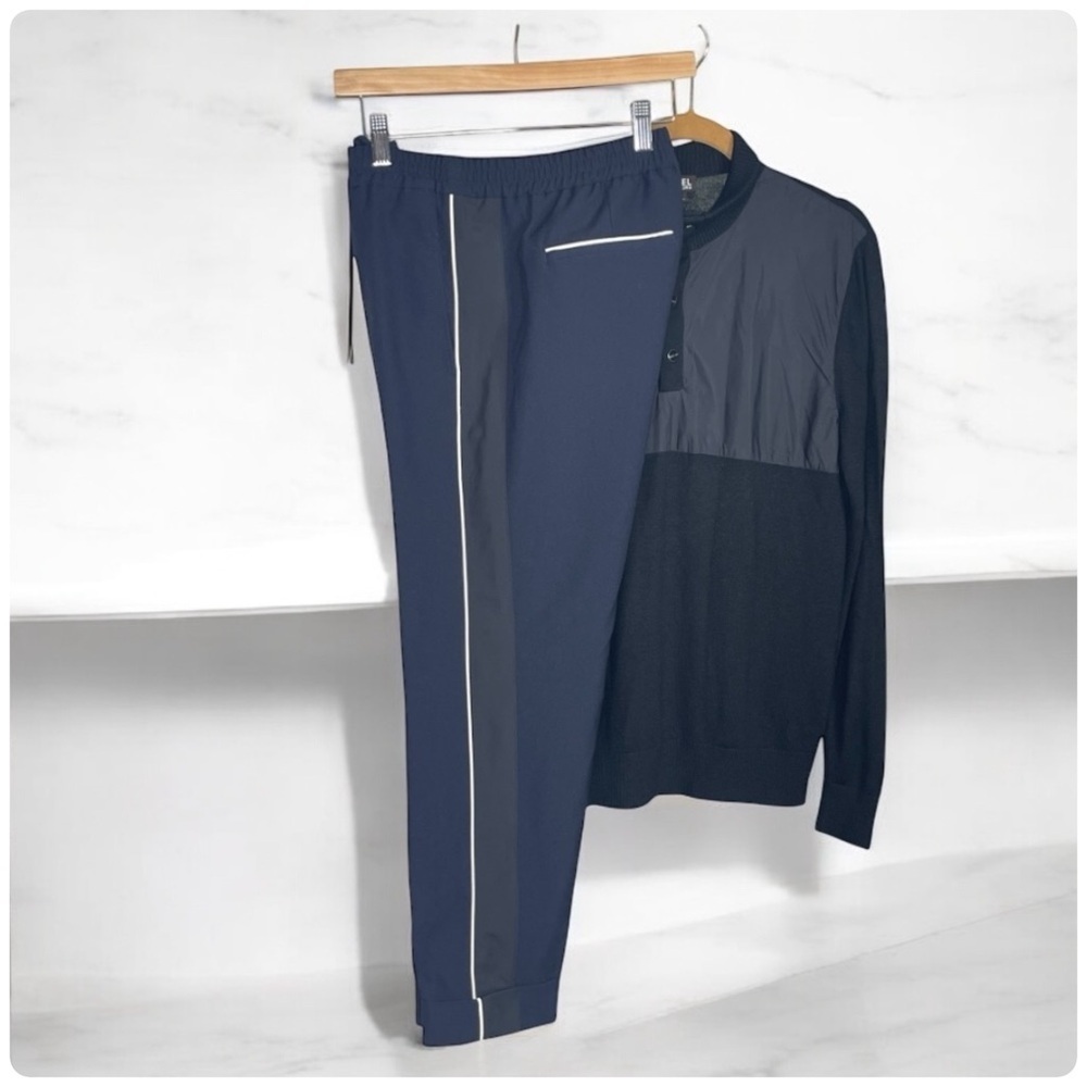 Club Monaco Dress Joggers navy with Black and white Stripe M